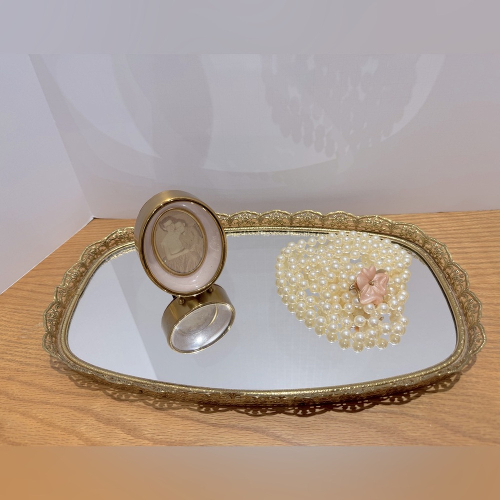 Vintage MCM Gold Mirror vanity Tray
